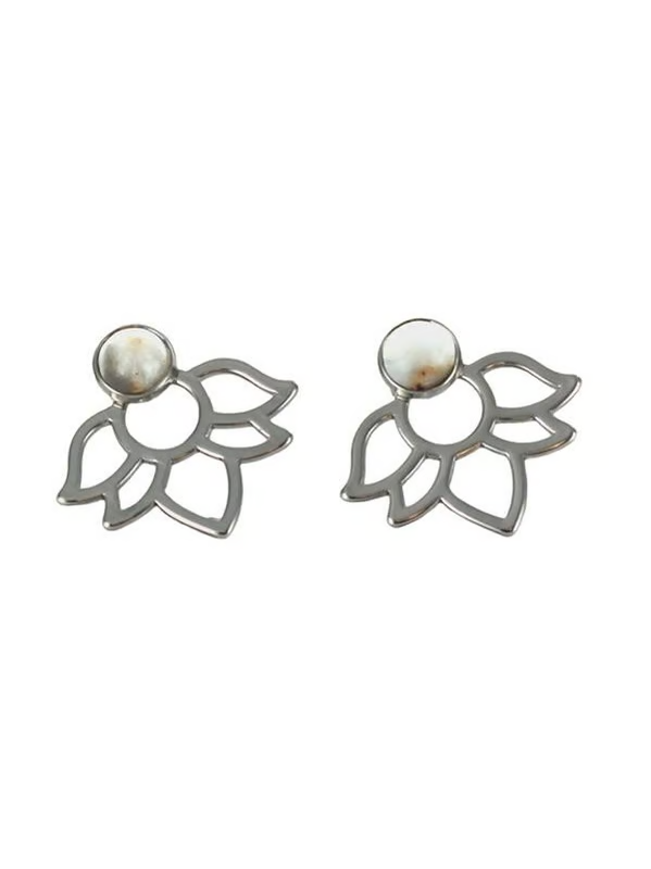 Boucles d'oreilles Agate Crazy Lace Perle et Lotus Métal argenté