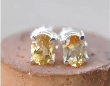 Boucles d’Oreilles Rondes Solitaire – Argent 925 – Citrine Naturelle Facettée AA