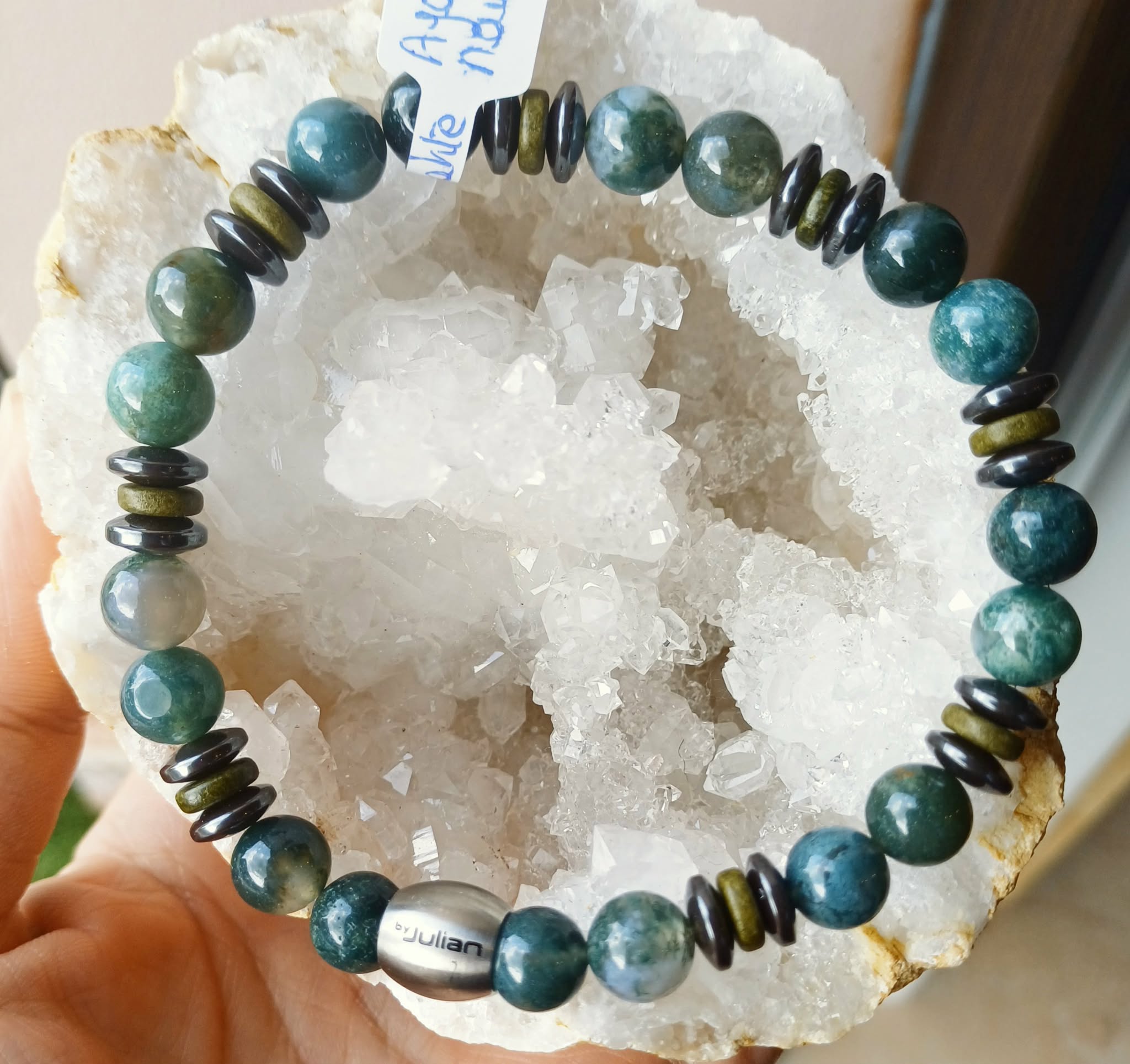 Bracelet en agate mousse et hématite